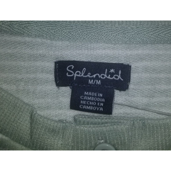 NWT Womens Top-SPLENDID-green/white striped stretch knit henley super soft ls-M - Picture 5 of 5